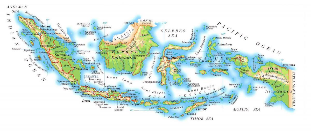 Mapa topográfico de Indonesia